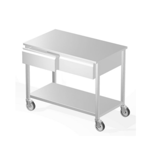 Stainless steel mobile prep and exam table with two drawers and under shelf
