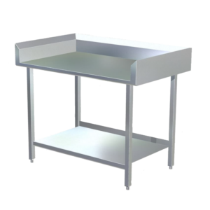 Stainless steel Veterinary prep and work table with high angled splash guard.